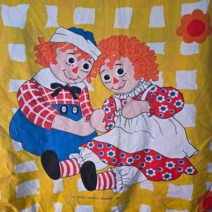 Vintage Raggedy Ann and Andy Yellow Gingham Fitted Sheet Bobbs-Merrill Co Twin